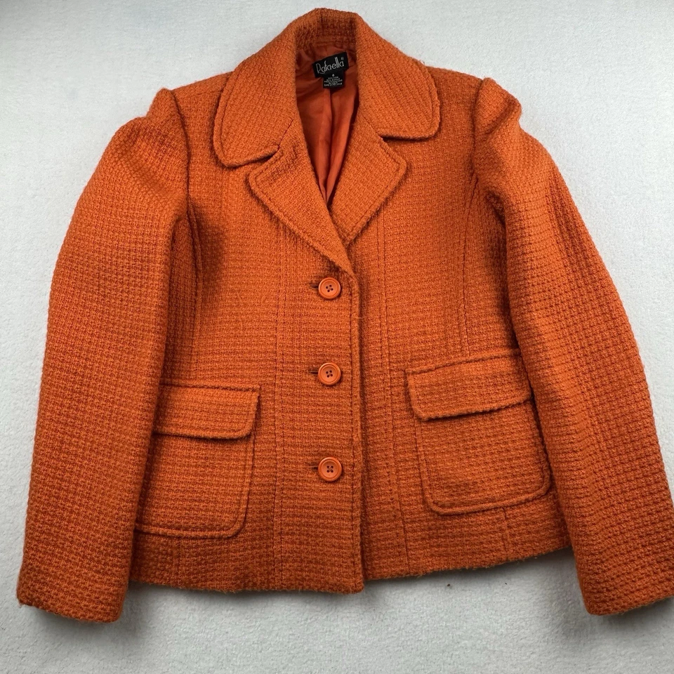 Rafaella Womens Size 6 Wool Blend Coat/Jacket Collared Short Lined Button Orange - Image 2 of 4