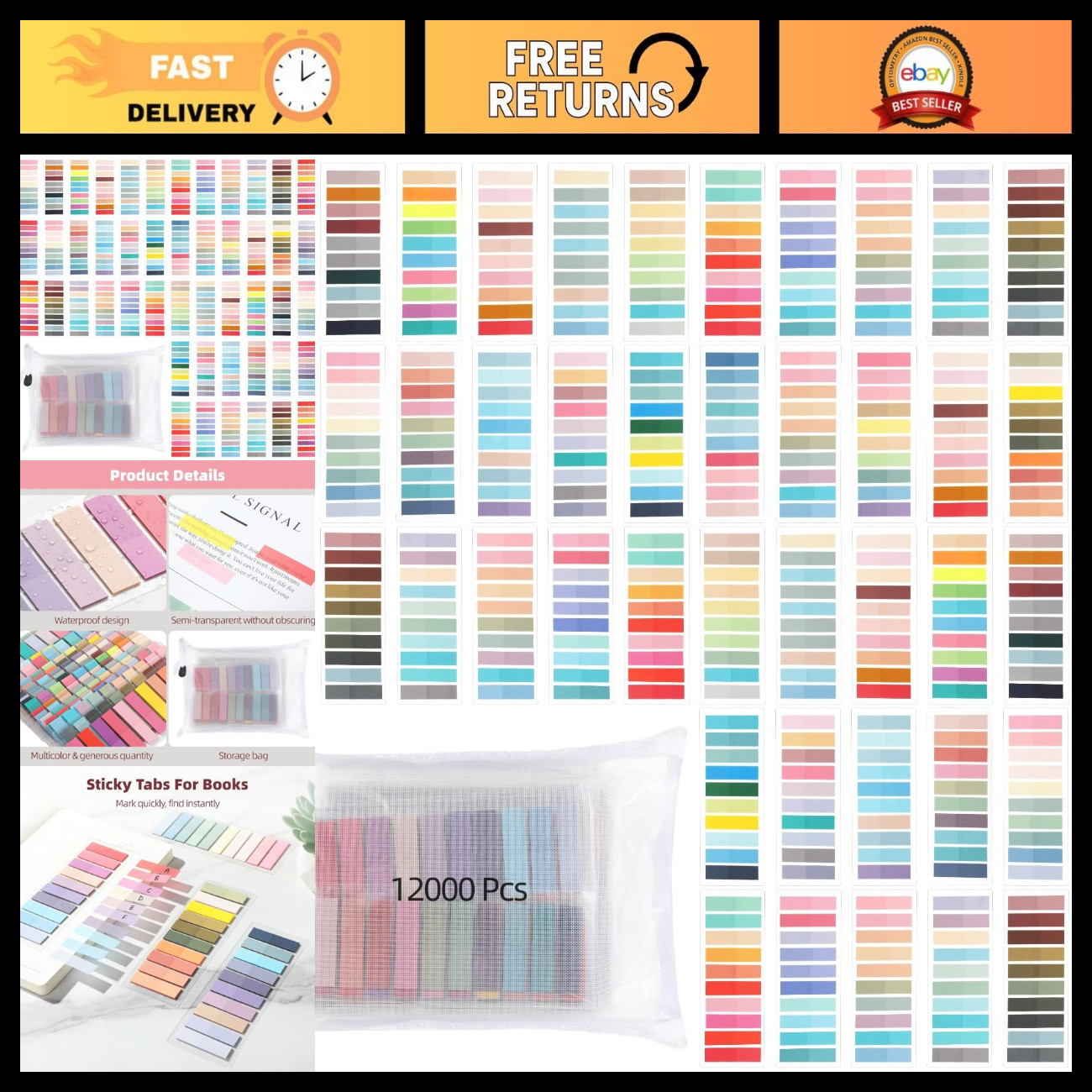 12000 PCS Sticky Book Annotation Tabs, Writable Transparent Page Markers, Multi-