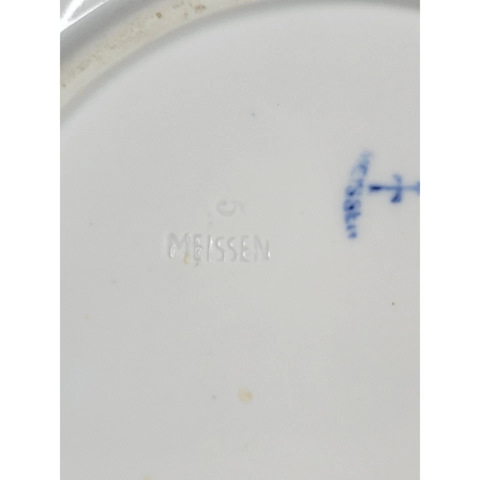 Plato de cebolla azul Meissen borde festoneado porcelana pintada a mano alemán Foto 3 de 4