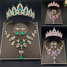 3PCS Women Rhinestone Tiaras Earrings Necklace Crowns Crystal Bridal Jewelry Set