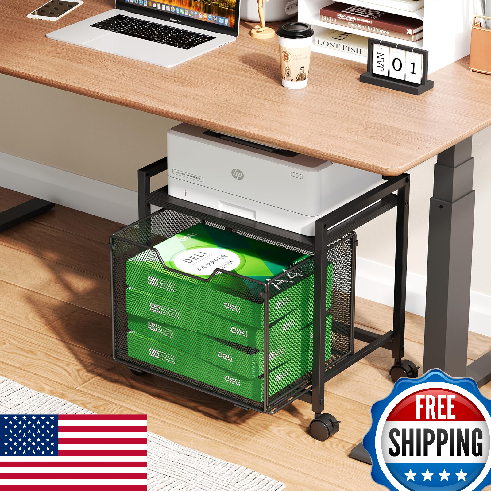 JKsmart Under Desk Printer Stand, Rolling File Cabinet, Storage Drawer, 2-Tier S