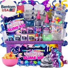 Unicorn Slime Kit for Girls Ages 7–12, DIY Shimmer Slime Set with Glow-In-The-Da