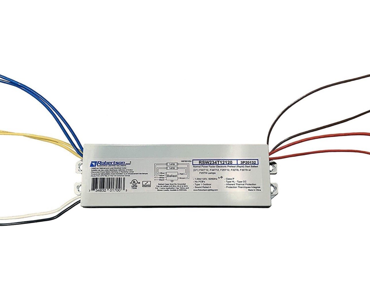 Robertson 3P20132 Fluorescent eBallast for 2 F40T12 Linear Lamps