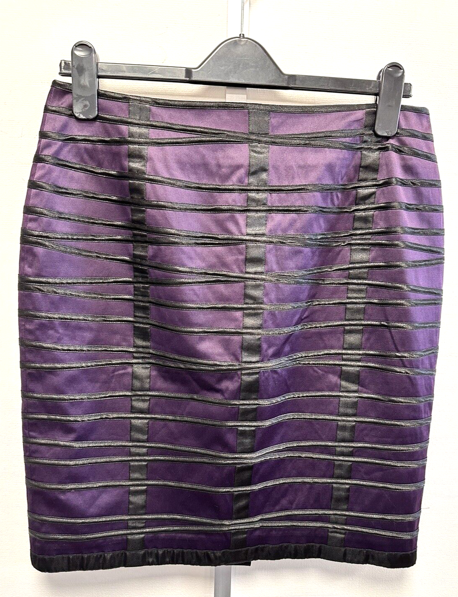 Phase Eight UK14 purple satin lined pencil skirt with black satin trims