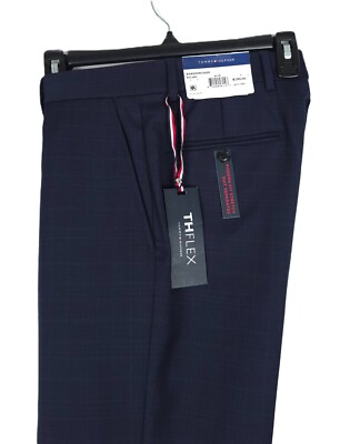 Tommy Hilfiger Mens Modern Fit Dress Pants 34x34 Navy Blue Plaid Stretch  Wool | eBay