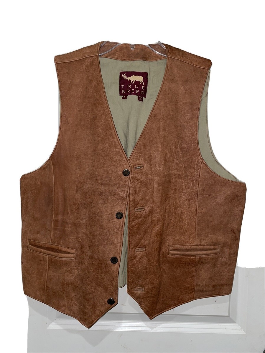 True Breed Soft Brown Leather Lined Western Biker Vest Men's