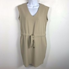 Taylor Beige Sheath Dress sz 6 Sleeveless V Neck Tie Waist Minimalist DR22