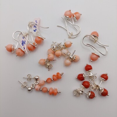 Lot 10 pairs of earrings, natural red coral and pink coral, sterling
