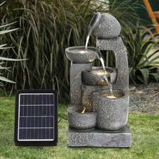 5 Tiers Garden Water Feature Outdoor Solar Power LED Cascading Bowls Fountain