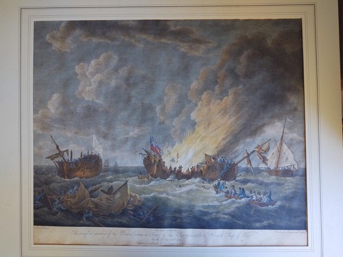 Pintura de patón estampado de Boydell 1780: fragata HMS Quebec vigilante batalla marina - Imagen 6 de 9
