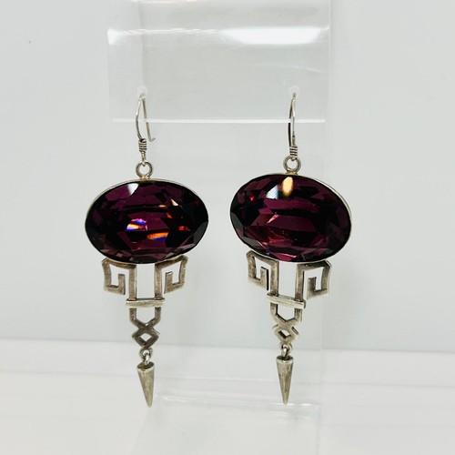 Pendientes Amatista Vintage Plata 925 | Pendientes Declaración Hechos a Mano - Imagen 7 de 7