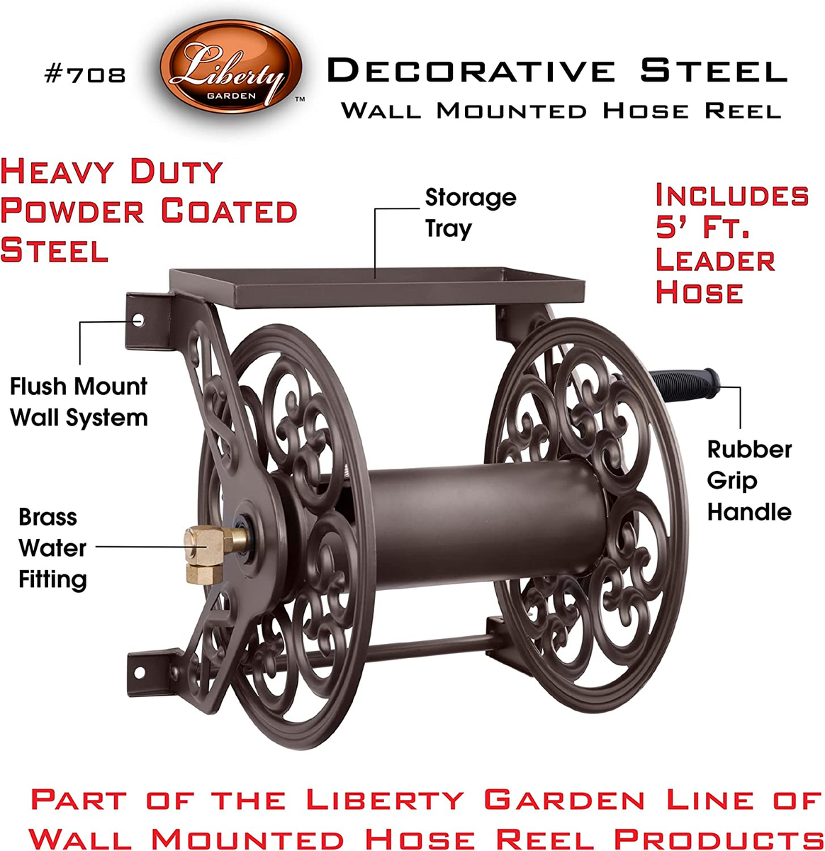Liberty Garden 708 Steel Decorative Wall Mount Garden Hose Reel