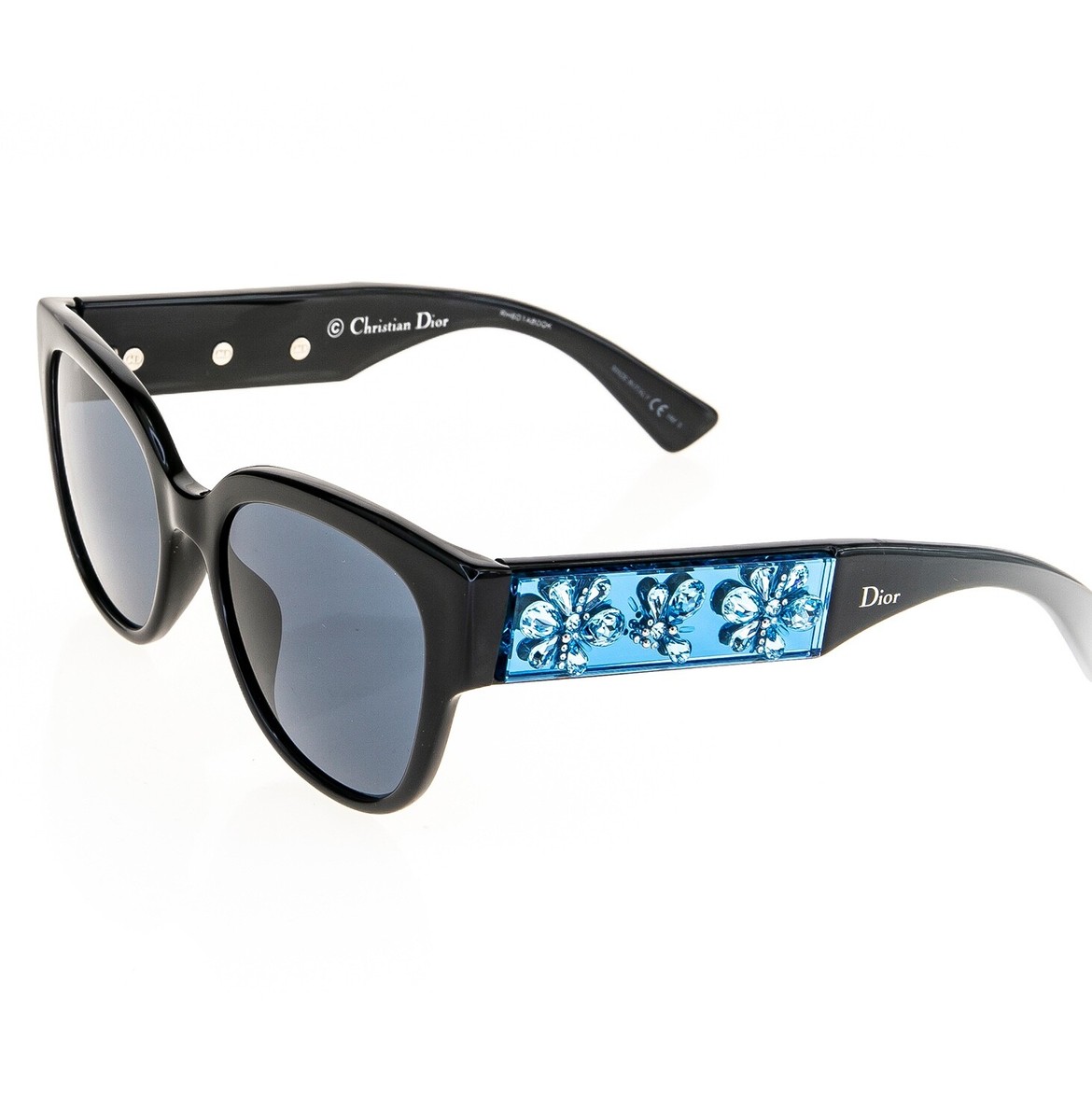 CHRISTIAN DIOR MERCURIAL Black Blue Crystal Floral Rhinestone