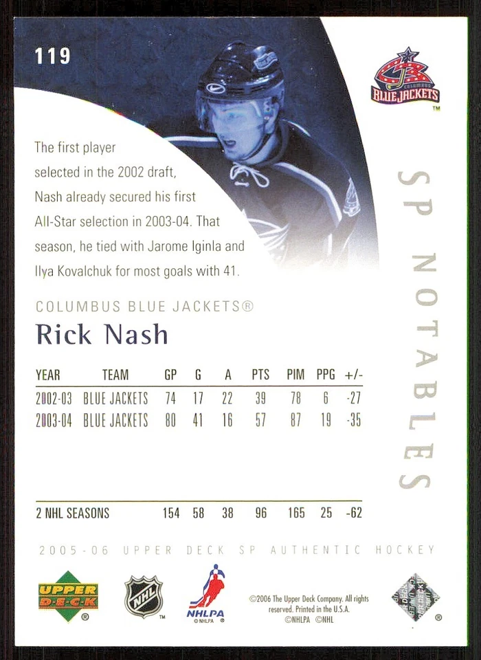 2005-06 SP Authentic #119 Rick Nash /999 - Image 2 of 2