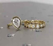 2.00Ct Pear Cut Wedding Bridal Ring Set 14K Yellow Gold Plated Simulated Diamond
