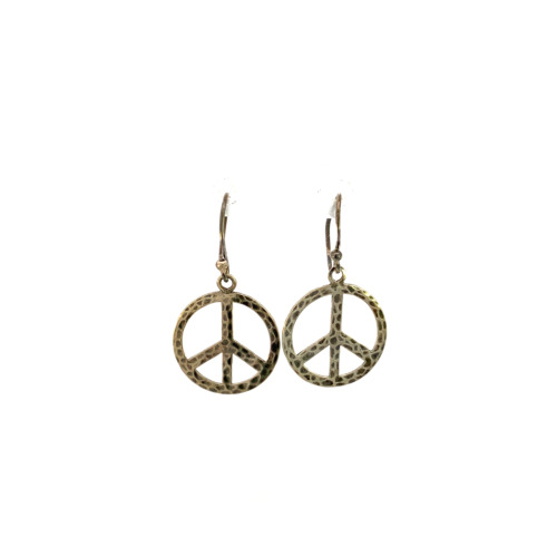 Vintage Sterling Silber 925 Handarbeit gehämmert Peace Zeichen Hippie Haken Ohrringe