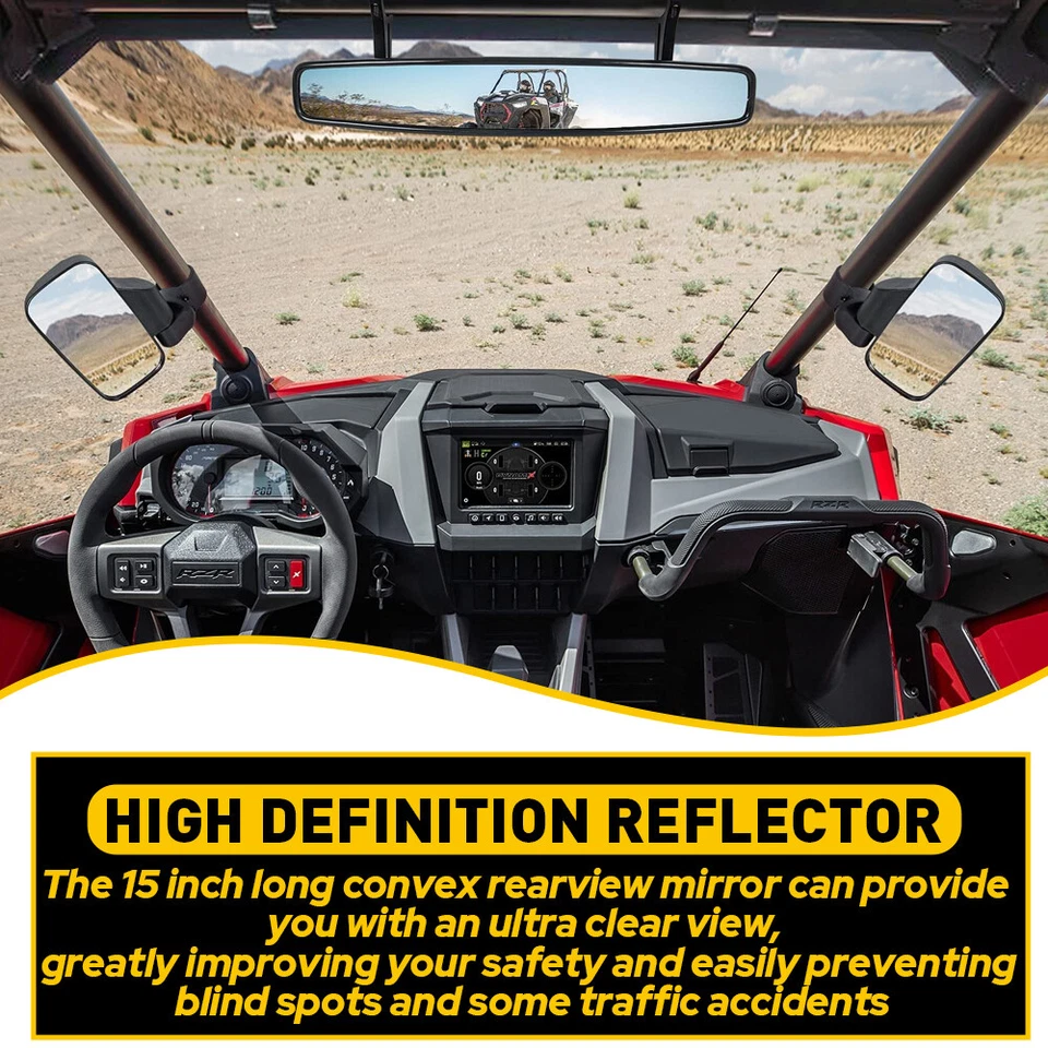 Espejo retrovisor convexo Race de 15" de ancho con abrazadera de 1,75" UTV para Polaris Foto 3 de 4