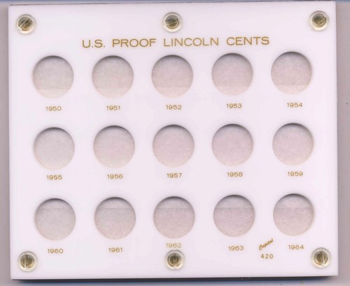Capital Coin Holder #420 U.S. Proof Lincoln Cents 1950-1964 White Display