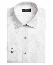 ALFANI White Gray Slim Fit Performance Slim Fit Dress Shirt NEW 16 16-1/2 34/35