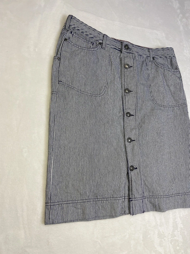 Patagonia Organic Cotton Blue & White Pinstripe Button Front Skirt Size 12 - Image 2 of 4