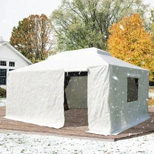 Domi 10'x14' Universal Winter Gazebo Cover w/Sidewalls and Mesh Windows(White)