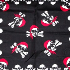 Pirate SKULL CROSSBONES Bandana  20" x 20" Black White Red  Halloween Costume