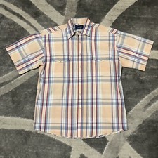 Wrangler Western Shirt Men Medium Tan Plaid Multicolor Pearl Snap Cowboy Rodeo