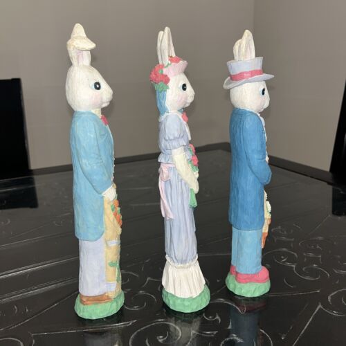 Bouquet Bunny Top Hot Victorian Rabbits Set of 3 Pencil Stick Figurines - Picture 4 of 7