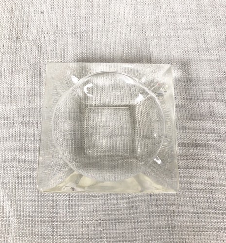 Vintage 5” Square Clear Heavy Retro Glass Ashtray, 4 Slot Corners - Picture 2 of 8