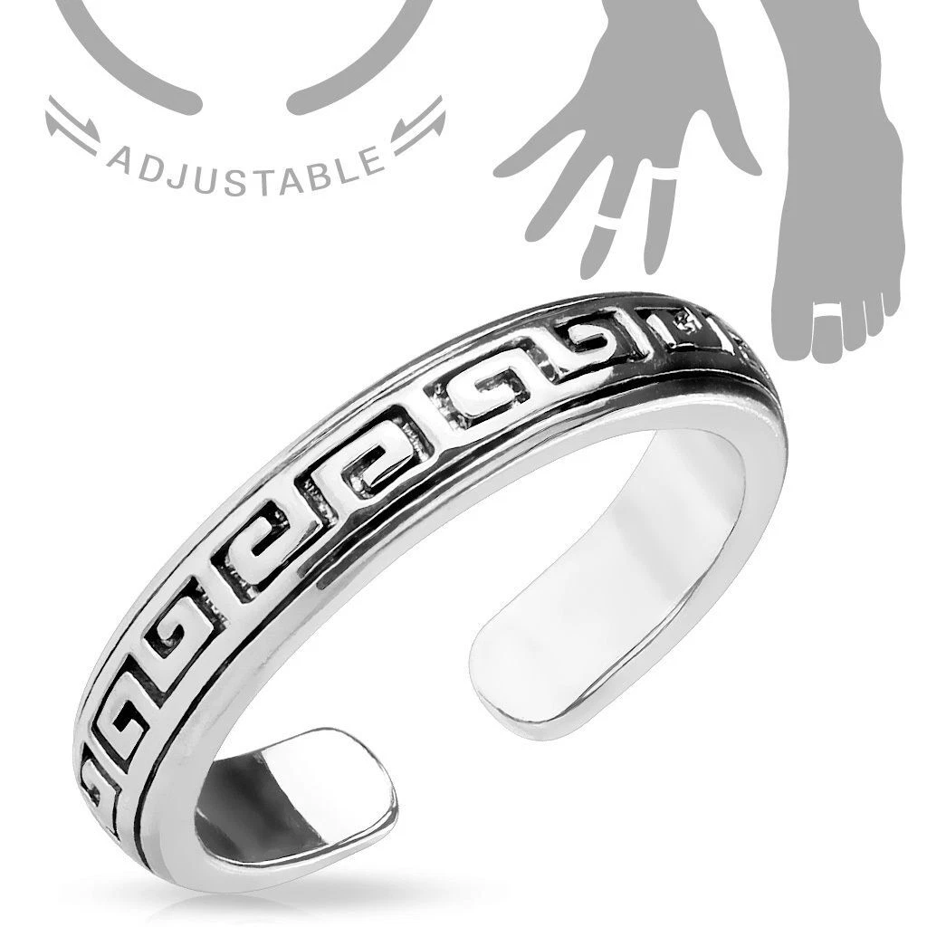 Zehenring Tribal Wellen Muster Fußring Mid Midi Ring Silberfarben offen