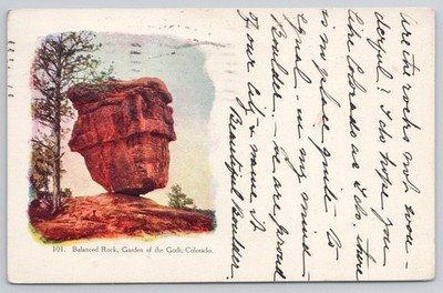 1908 Balanced Rock Garden of Gods Colorado Postcard Posted Denver CO