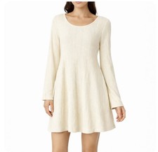 Boho Cream Bell Sleeve Open Back Tie Mini Dress Women’s Small