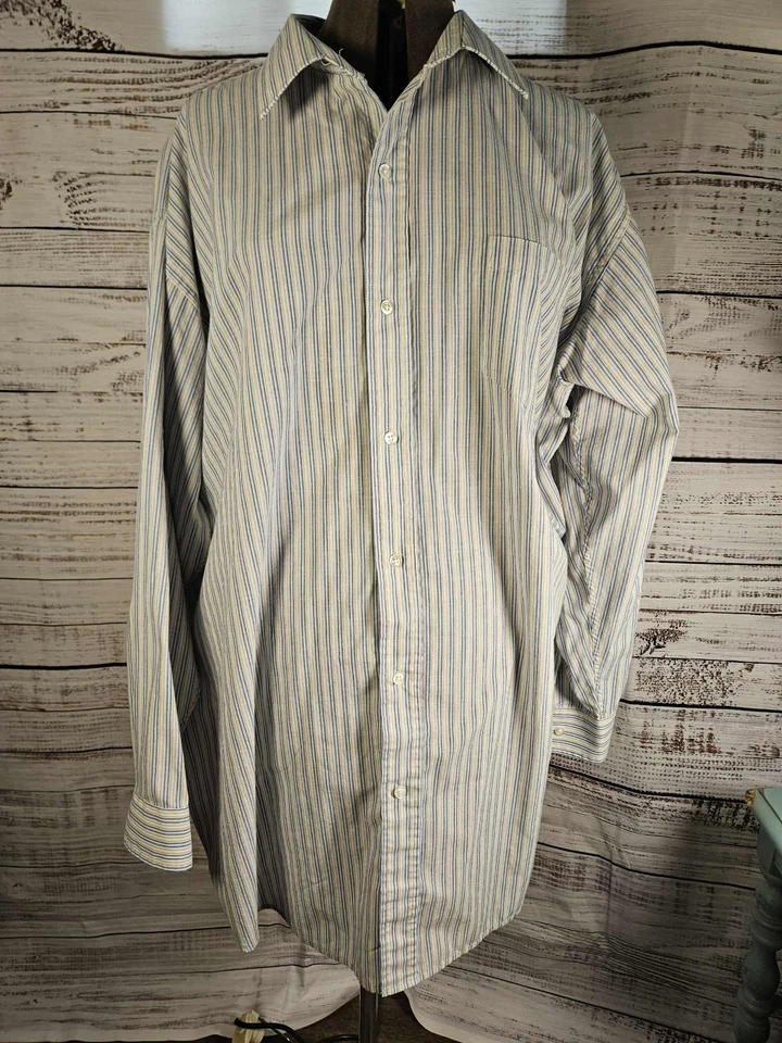 Camisa de vestir de colección Oleg Cassini para hombre talla 18,5/36 a rayas aguja única sastrería  Foto 2 de 4