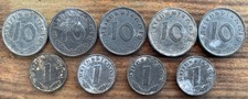 9x German Reichspfennig Coins 10 1 1940 1941 1942 1943 1944 A B D F J