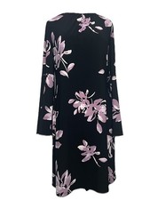 Chaps Womens Size L Black Purple Floral Print Bell-Sleeve Sheath Dress Career