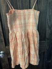 American Eagle Smockin' On Sunshine Smocked Dress Womens L Orange Plaid