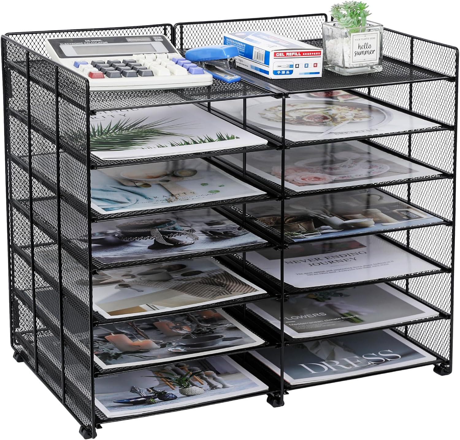 Organizer Scrivania 7 Ripiani A4 | Metallo Nero 12 Scomparti Robusto