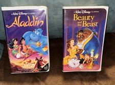 2-Vintage Walt Disney Aladdin & Beauty & The Beast Clamshell Cases VHS Tapes