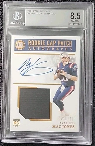 2021 Panini Encased Cap Patch Auto Mac Jones #125 BGS 8.5 RPA Rookie RC 38/50
