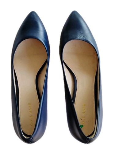 Cole Haan Shoes Sz 8 Navy Blue Leather Kitten Heels Pointed Toe Women's Pumps B - Picture 9 of 11