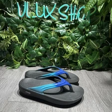 OOFOS OOlala Luxe Thong Sandals Blue Women's Size US 5 EU 36