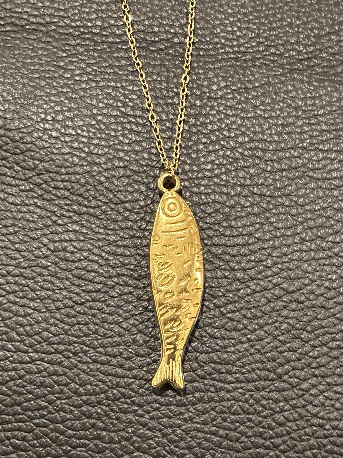 Gold Tone Sardine  Pendant With Gold Tone Stainless Steel Chain