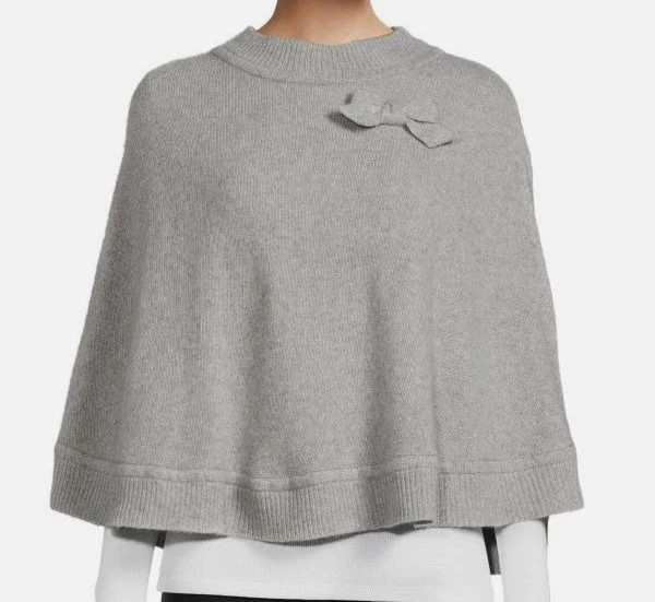 Portolano Women's Gray Cashmere Cropped Poncho Sweater Size OS