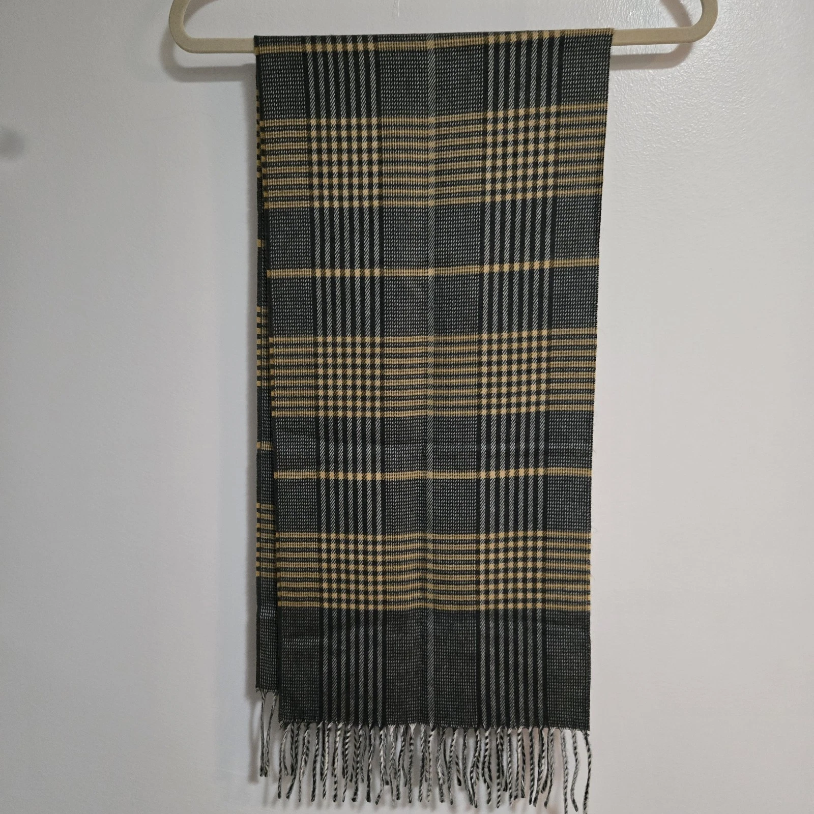 Christian Dior Monsieur Cashmaire Foulard à franges bleu gris à carreaux 11,5
