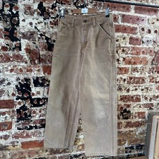 Carhartt Carpenter Pants Brown Canvas adjustable waist Boys 12 26x25.5
