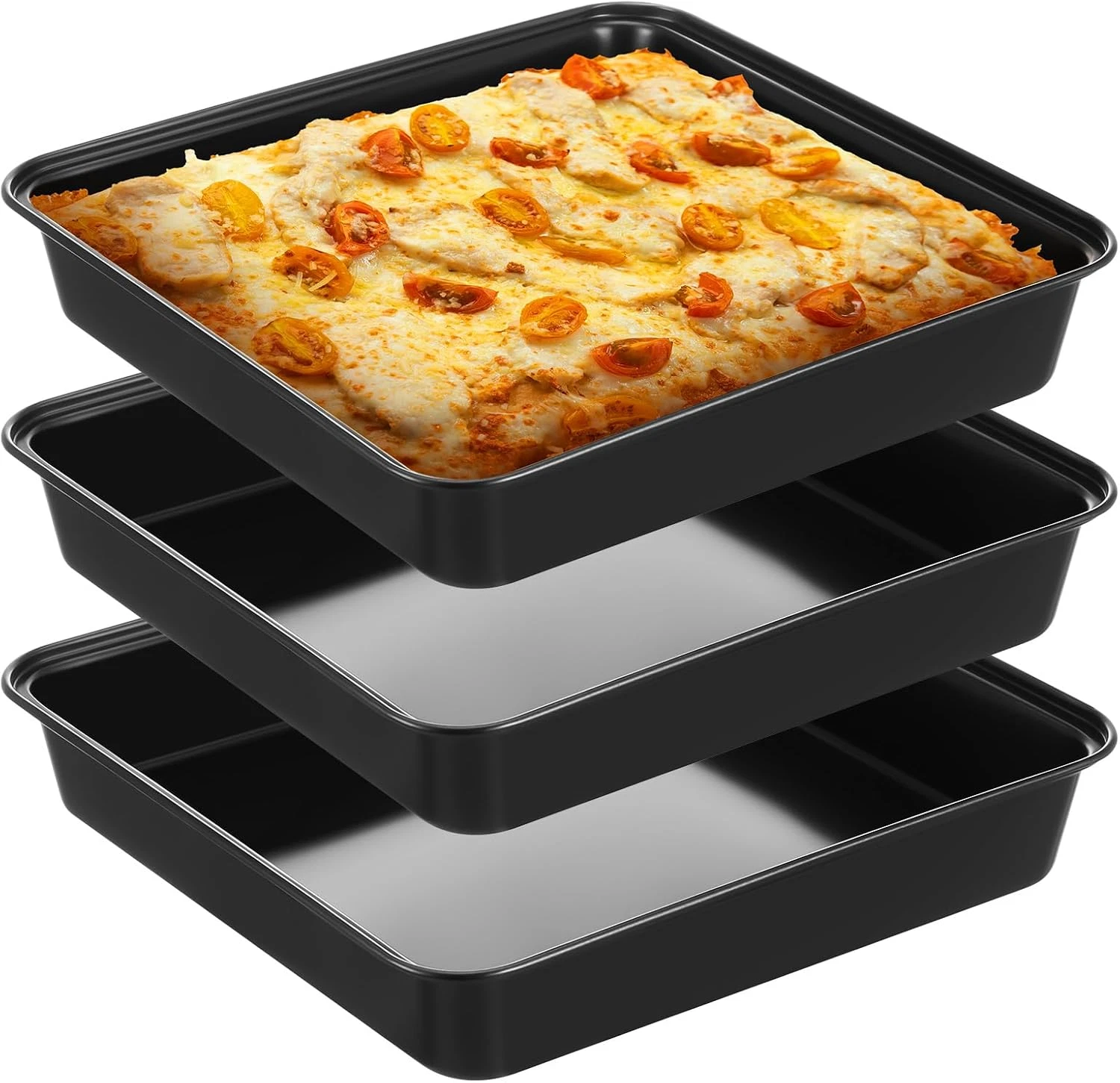 3 Pcs Detroit Style Pizza Pan 10 X 10 X 1.8 Inch Non Stick Rectangle Deep Pizza