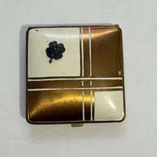 Vintage American Elgin Women’s Compact Mirror Makeup 4H Leaf Clover