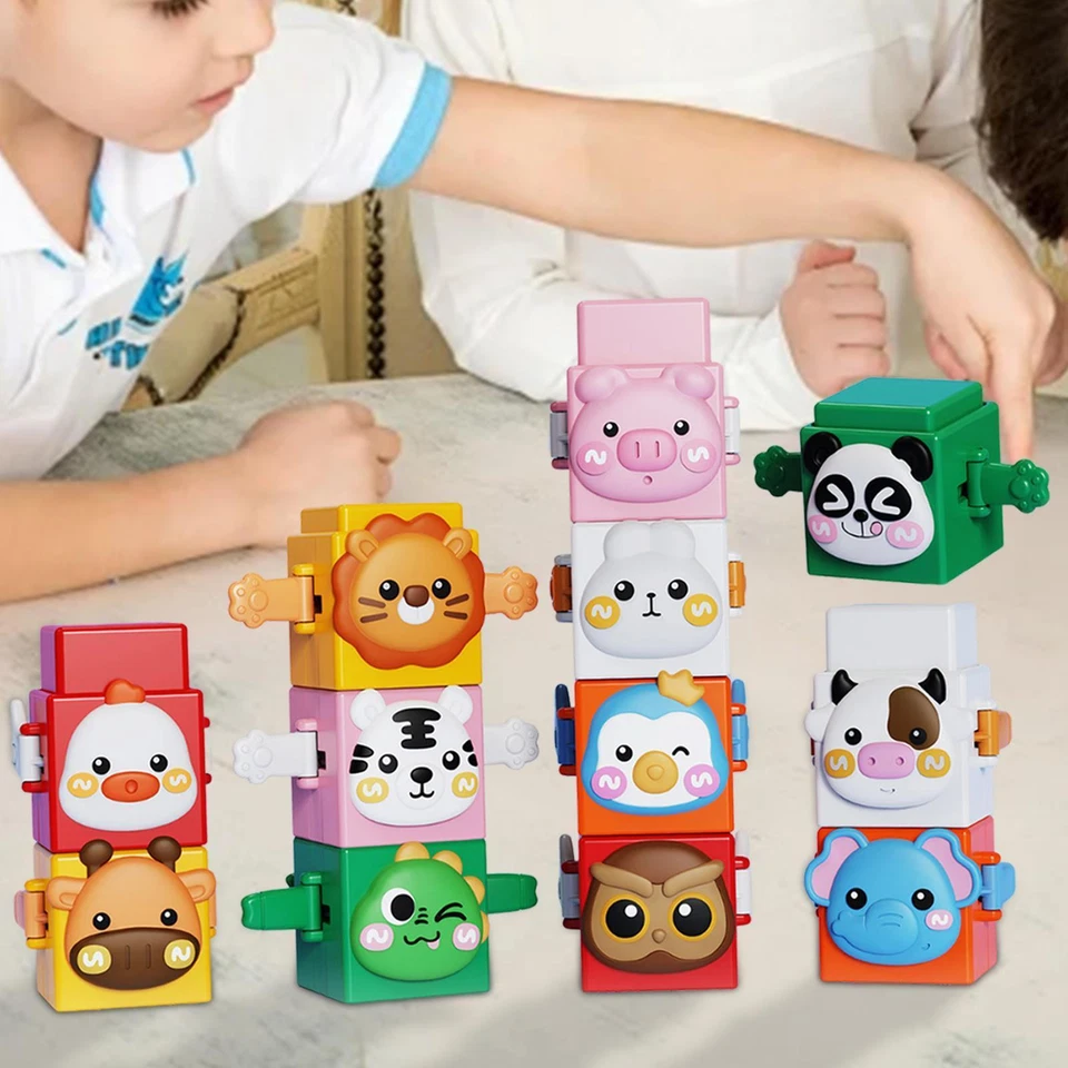 12 Pieces Stacking Toys Set Pressable Animal Stacking Blocks for Toddlers
