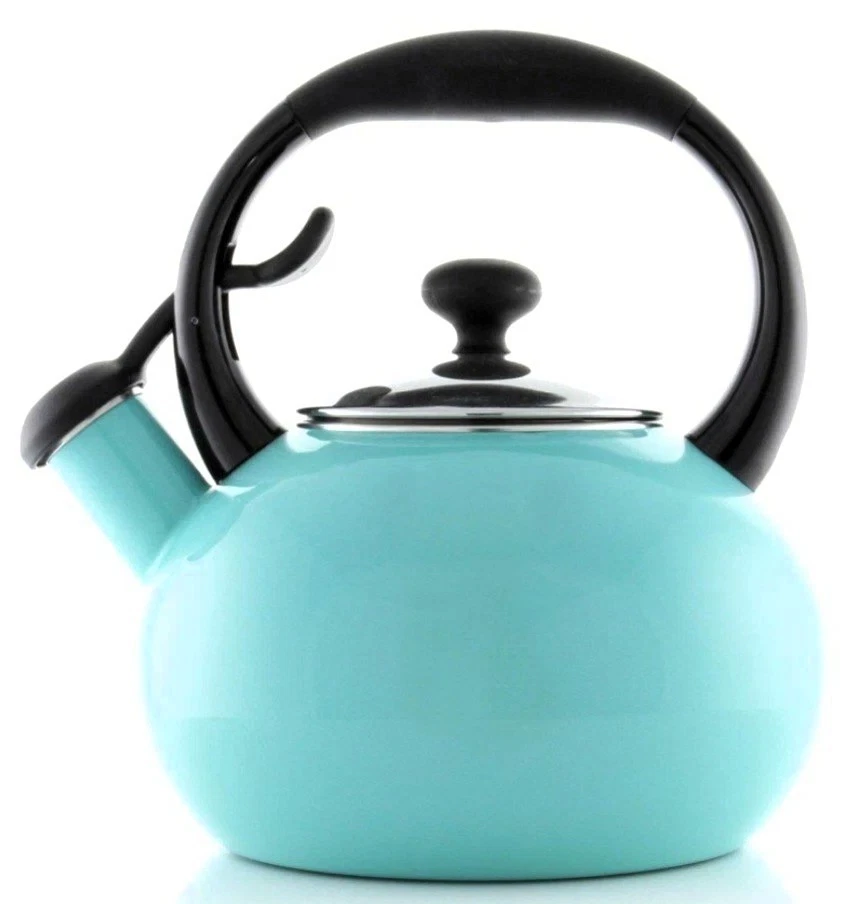 Chantal Aqua The Button Teakettle 1.8 qt Whistling Stay Cool Handle Gas or Elect