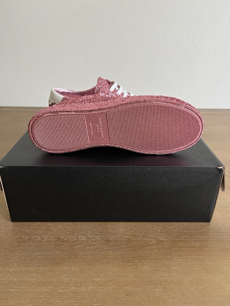 Saint Laurent Andy Low Top Glitter Sneaker Rose Pink Sz 38 EU / 8w